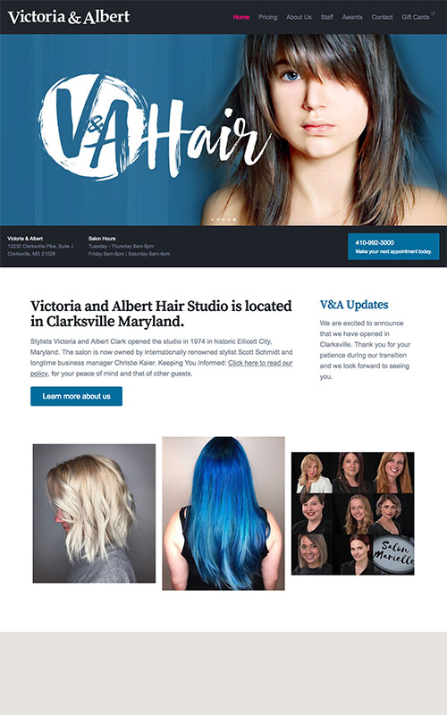 Victoria & Albert Hair Website Preview